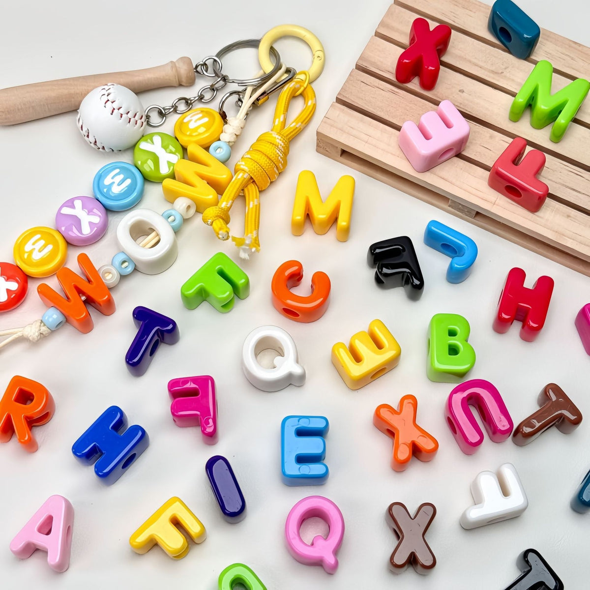 Acrylic colored letter beads with large holes, string beads and loose beads for DIY handcrafted mobile phone chain bag and keychain materials